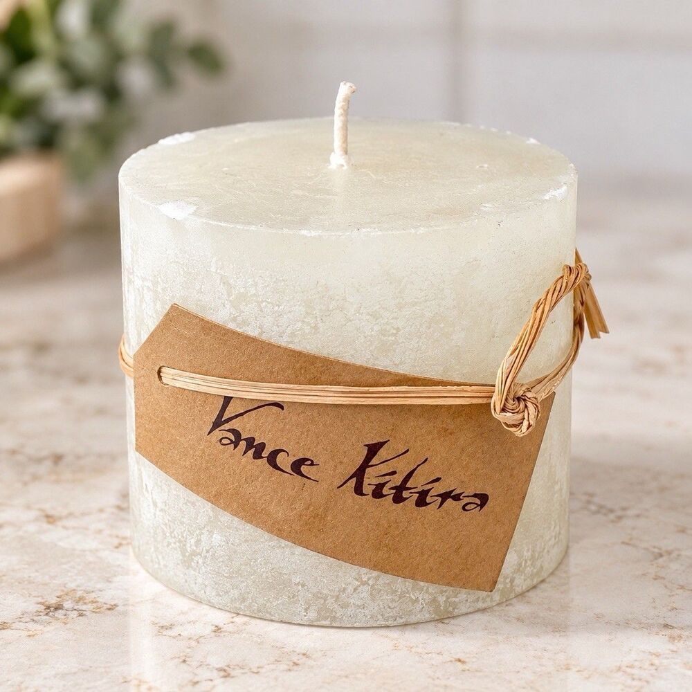 Vance Kitira Timber Pillar Candle White Ivory 3.25” Unscented New w Tag